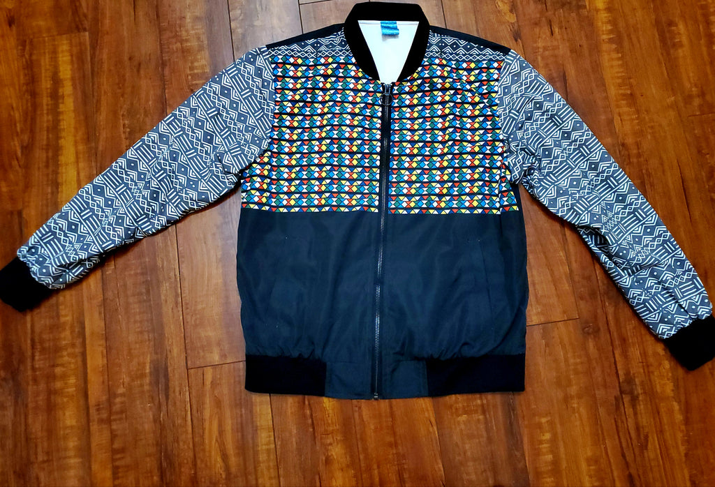 Mud Cloth and Zulu Beads Print Bomber Jacket for Women