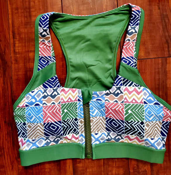 Zim Hari Sports Bra with front zipper & back Zippered Pocket