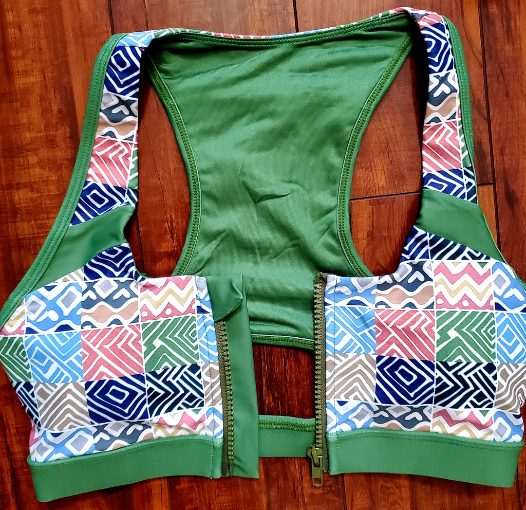 Zim Hari Sports Bra with front zipper & back Zippered Pocket