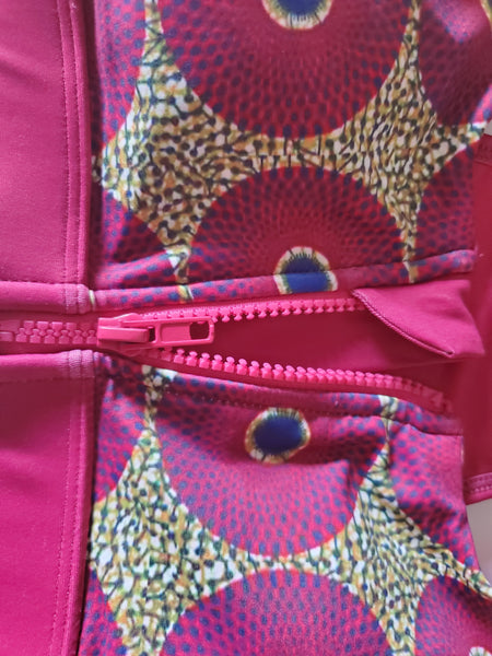 Ankara Sports Bra with front zipper & back Zippered Pocket