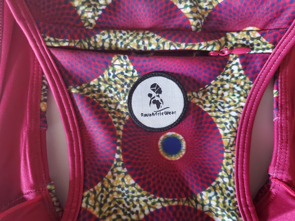 Ankara Sports Bra with front zipper & back Zippered Pocket