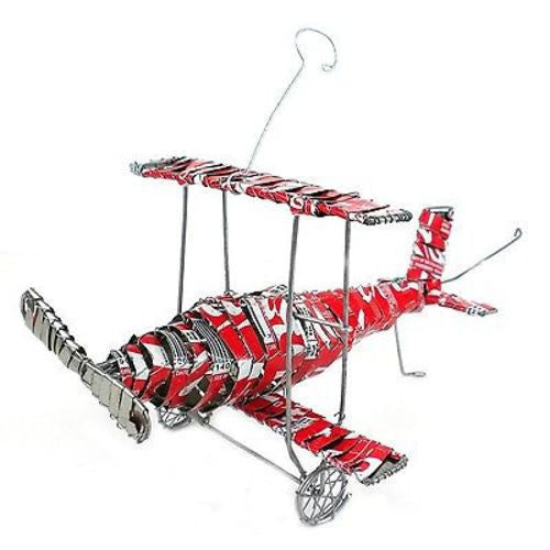 Recycled Tin Strip Red Bi-Plane Handmade and Fair Trade