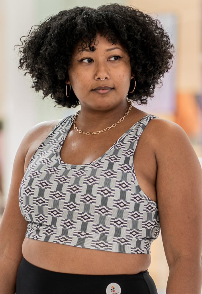 Black & White Kente Sports Bra