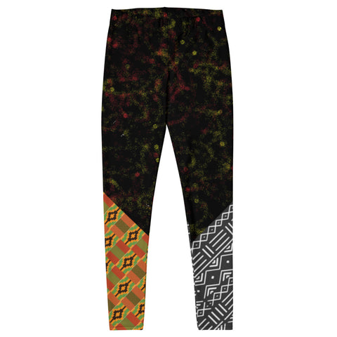 Spray Paint Kente & Mud Cloth Print Block Leggings
