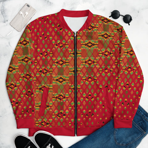 Red Kente Print Unisex Bomber Jacket