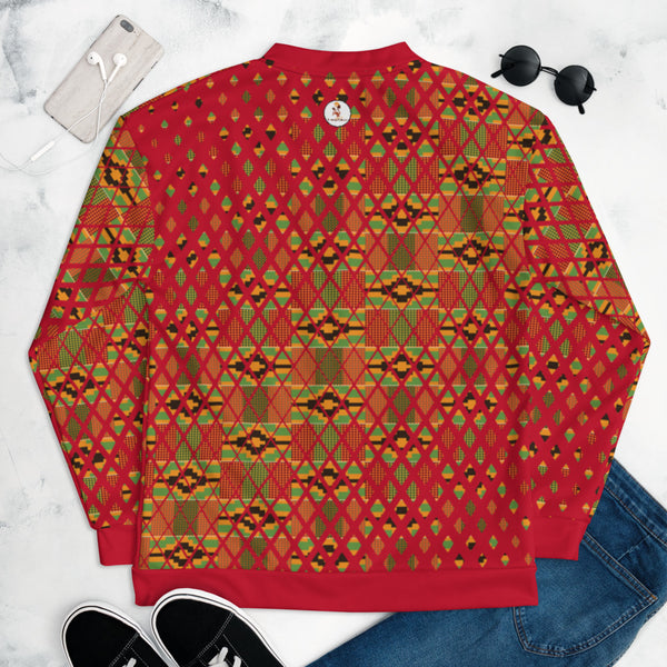 Red Kente Print Unisex Bomber Jacket