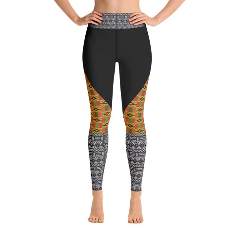 Kente and Mud cloth Print Yoga Leggings - Style 3