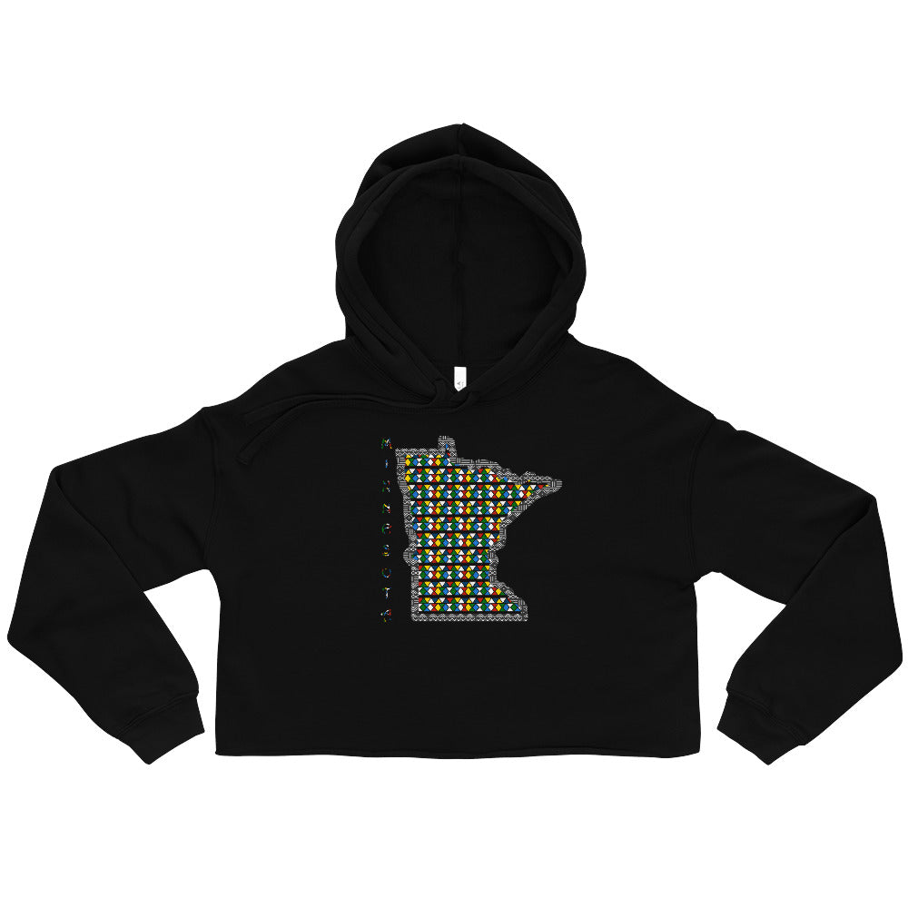 Minnesota Map African Print Crop Hoodie
