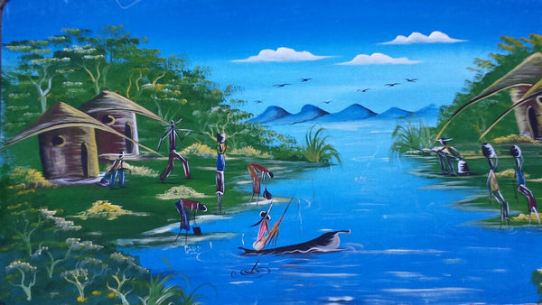 African River Activity Original Canvas Painting - Style #1