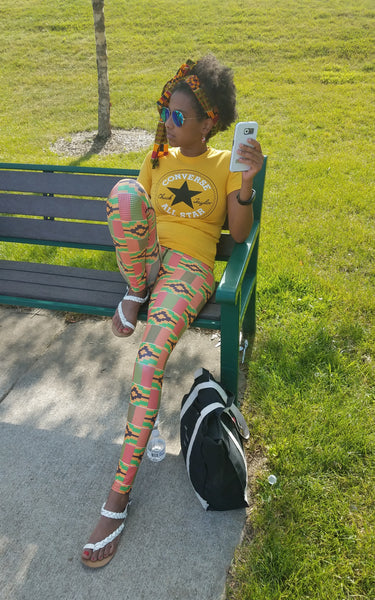 Kente & Spray paint waist Yoga Leggings