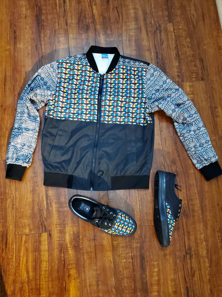 Mud Cloth and Zulu Beads Print Bomber Jacket for Women