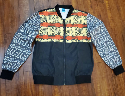 Kente & Mud Cloth Fusion Bomber Jacket for Women