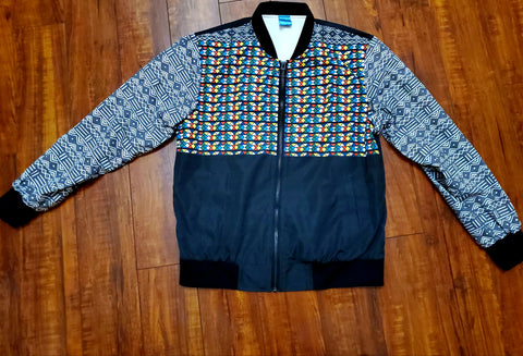Mud Cloth and Zulu Beads Print Bomber Jacket for Women