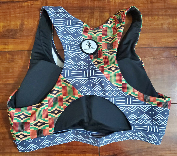 Kente and Mud Cloth Diagonal Sports Bra