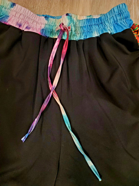 Black Kente & Tie Dye Shorts