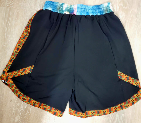 Black Kente & Tie Dye Shorts