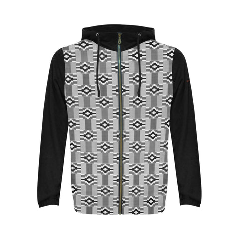 Unisex Black & White Kente Hoodie Zip Up