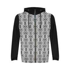 Unisex Black & White Kente Hoodie Zip Up