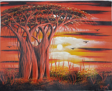 African Tree of Life Original Canvas Painting - Red