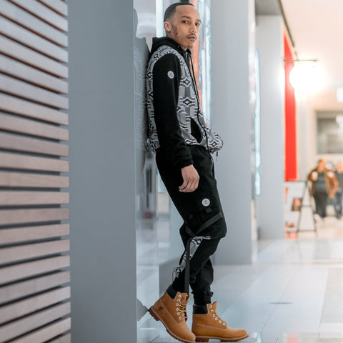 Unisex Black & White Kente Accent Joggers