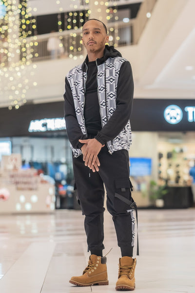 Unisex Black & White Kente Accent Joggers