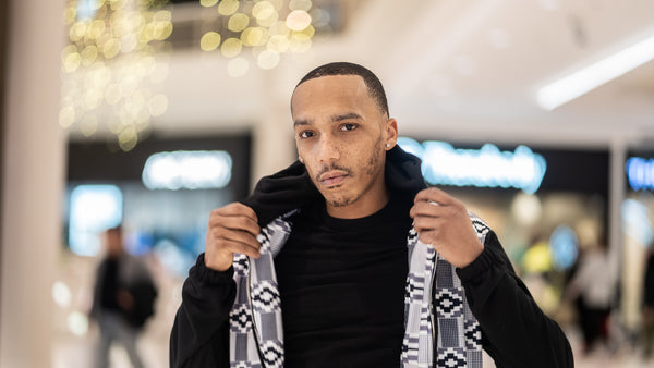 Unisex Black & White Kente Hoodie Zip Up