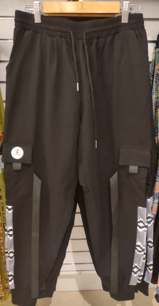 Unisex Black & White Kente Accent Joggers