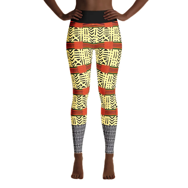 Kente and Mud Cloth Fusion Yoga Leggings