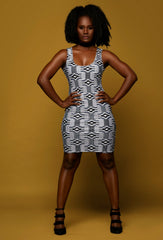 Black & White Kente Bodycon Party Dress