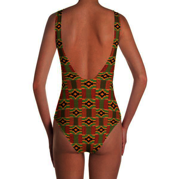 Kente One Piece Laced Up African Bikini