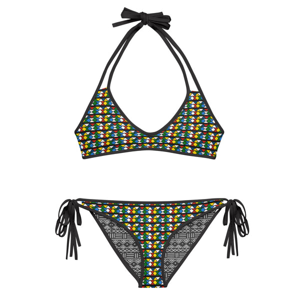 Zulu Beads and Mud Cloth Print Reversible Bikini