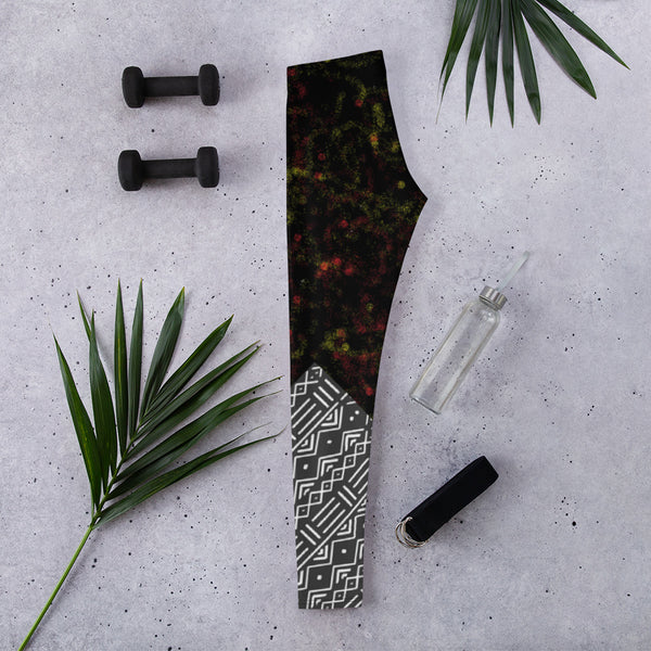 Spray Paint Kente & Mud Cloth Print Block Leggings