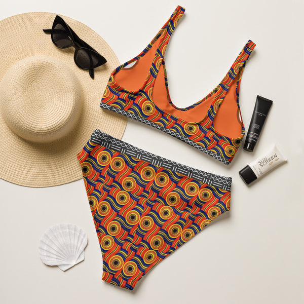 Kumusha & Mud Cloth Print Recycled high-waisted bikini