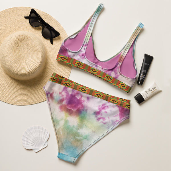 Kente Tie & Dye Recycled high-waisted bikini