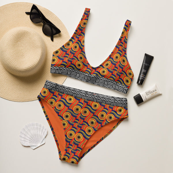 Kumusha & Mud Cloth Print Recycled high-waisted bikini