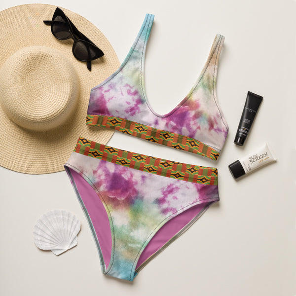 Kente Tie & Dye Recycled high-waisted bikini