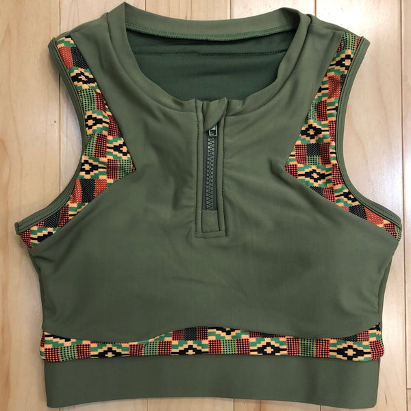 Kente Army Green Sports Bra