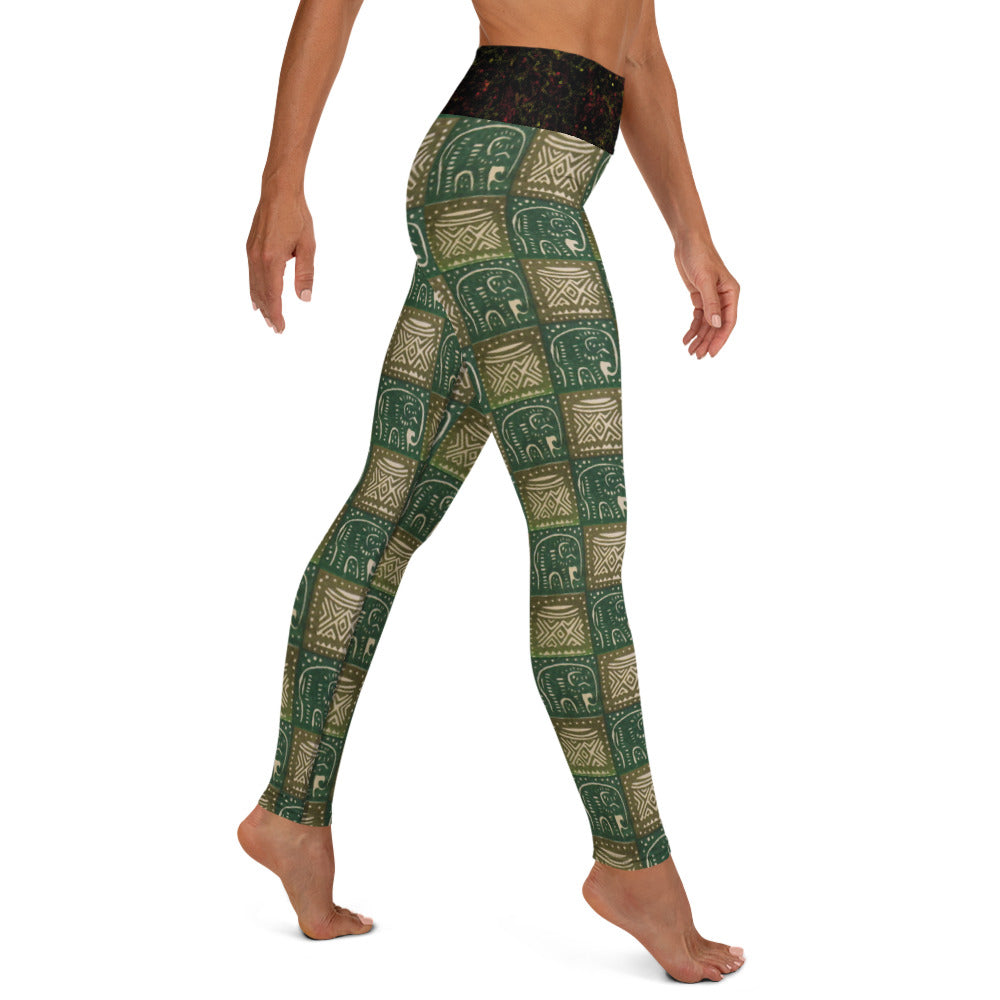 Nzou (Elephant) Print Yoga Leggings - RuvaAfricWear