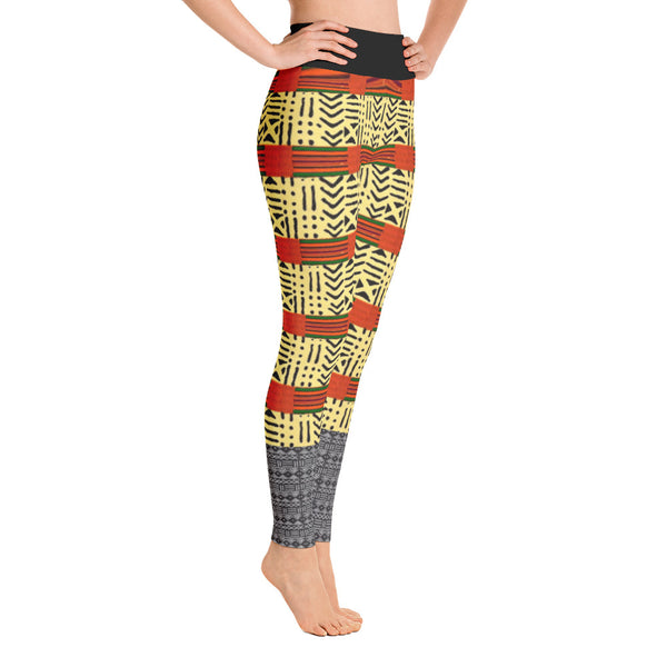 Kente and Mud Cloth Fusion Yoga Leggings