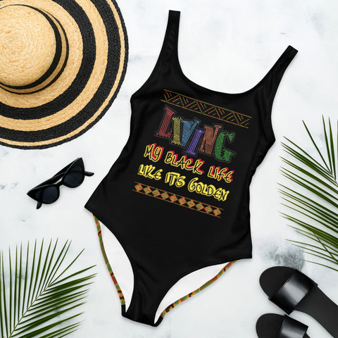 Living My Black Life Like It's Golden Kente One-Piece Swimsuit