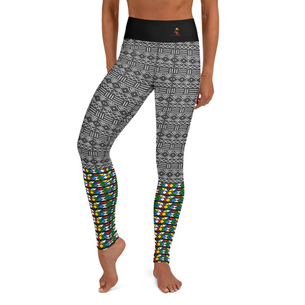 Mud Cloth and Zulu Beads calves Yoga Leggings