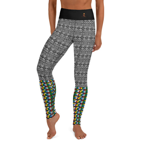 Mud Cloth and Zulu Beads calves Yoga Leggings