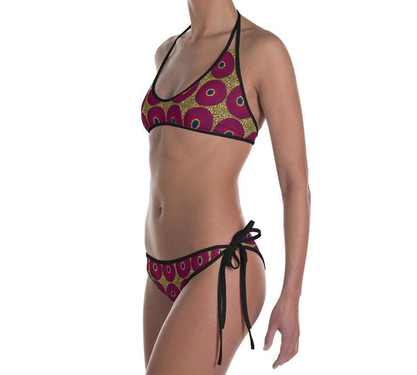 Ankara Circles and Mud Cloth Reversible Bikini