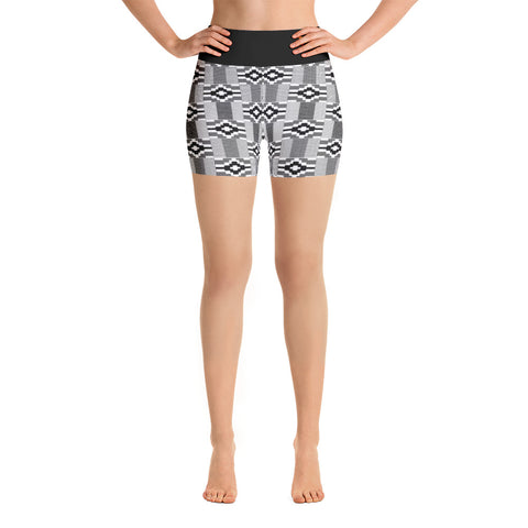 Black & White Kente Yoga Shorts