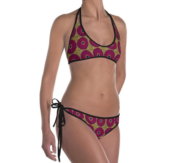 Ankara Circles and Mud Cloth Reversible Bikini