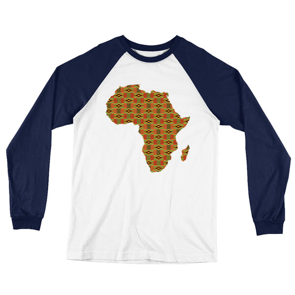 African Map Kente Print Long Sleeve Baseball T-Shirt