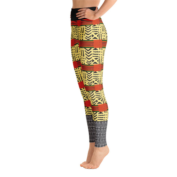 Kente and Mud Cloth Fusion Yoga Leggings