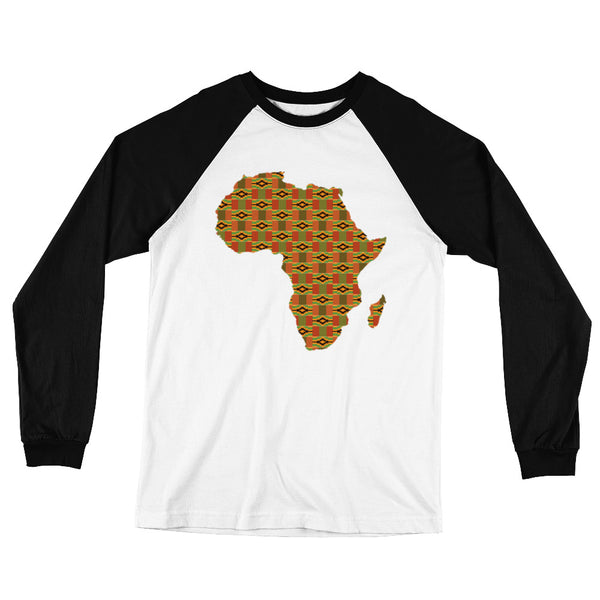 African Map Kente Print Long Sleeve Baseball T-Shirt