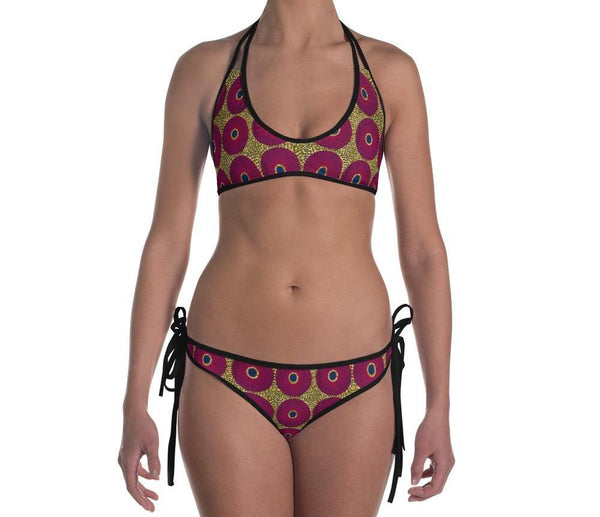 Ankara Circles and Mud Cloth Reversible Bikini