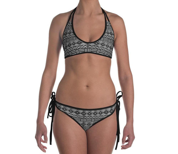 Ankara Circles and Mud Cloth Reversible Bikini